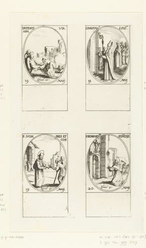 Heilige Pudentiana van Rome, Heilige Dunstan van Canterbury, Heilige Ivo Hélory van Kermartin, Heilige Bernardinus van Siena (19-20 mei) by Jacques Callot