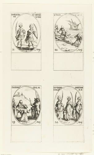 Heilige Nicostratus en Heilige Antiochus, Heilige Julia van Corsica, Heilige Desiderius van Vienne, Heilige Susanna, Heilige Marciana en Heilige Palladia van Galatia (21-24 mei) by Jacques Callot