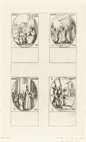 Heilige Simeon van Emesa, Visitatie, Zegening van de kleding van Maria, Heilige Hyacinthus (1-3 juli) by Jacques Callot