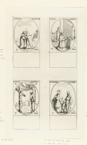 Heilige Emeric van Hongarije, Heilige Carolus Borromaeus, Heilige Vitalis en Heilige Agricola van Bologna, Heilige Zacharias en Heilige Elizabeth met de Heilige Johannes de Doper (4-5 november) by Jacques Callot