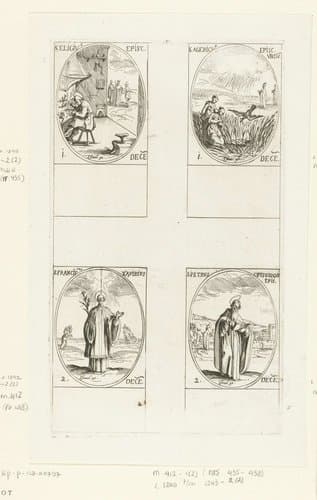 Heilige Eligius van Noyon, Heilige Agericus van Verdun, Heilige Franciscus Xaverius, Heilige Petrus Chrysologus (1-2 december) by Jacques Callot