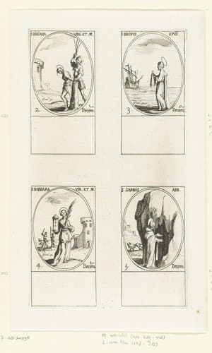 Heilige Bibiana van Rome, Heilige Birinus van Dorchester, Heilige Barbara van Nicomedië, Heilige Sabas van Mar-Saba (2-5 december) by Jacques Callot