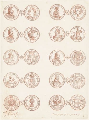 Tien Europese munten by Jacques Callot