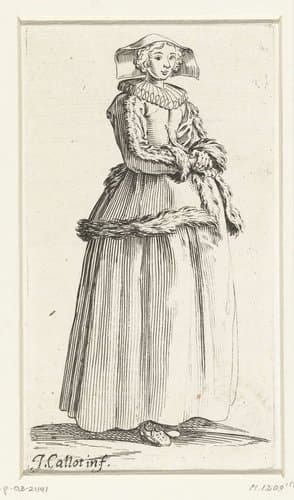 Vrouw in Franse burgerlijke kleding ca. 1620-1625
