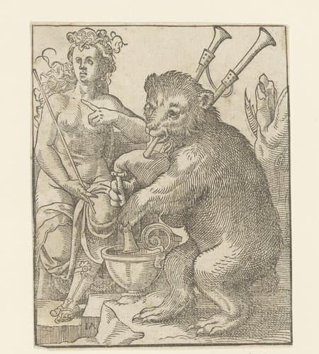 Vrouw met doedelzakspelende beer