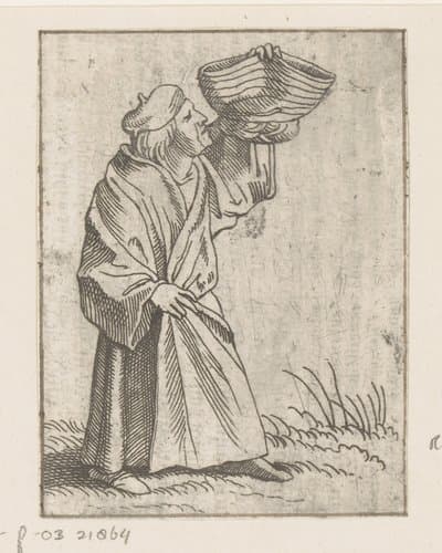Arts bestudeert een mand alsof het een fles met urine is by Caspar Merian