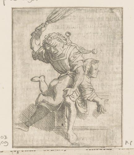 Onderwijzer straft een leerling by Caspar Merian