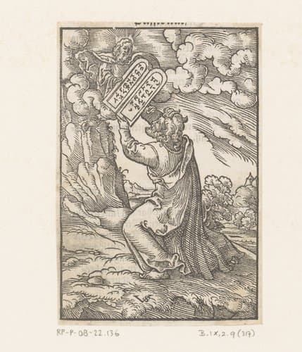 Mozes ontvangt de tafelen der wet by Virgilius Solis