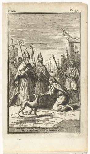 Aankomst van de Bisschoppen Wilfridus en Wilibrodus tot Vroomen by Pieter van den Berge