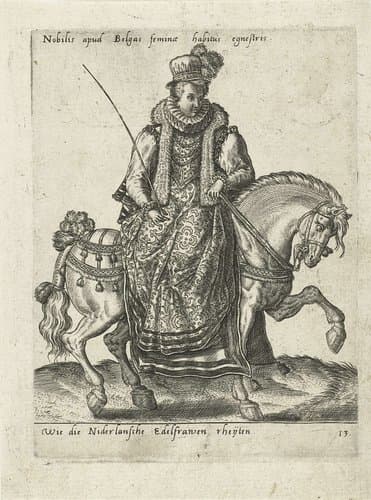 Nederlandse edelvrouw te paard by Abraham de Bruyn