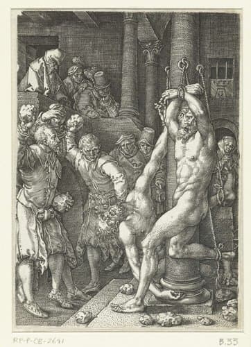 De ouderlingen worden gestenigd by Heinrich Aldegrever
