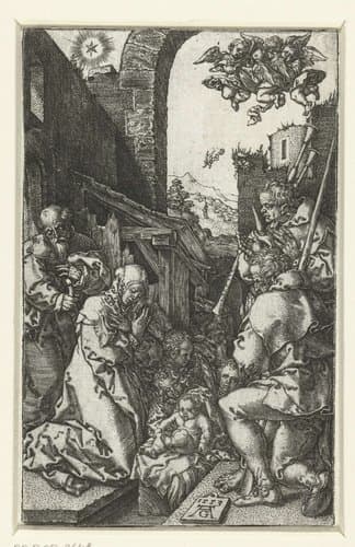 Aanbidding door de herders by Heinrich Aldegrever