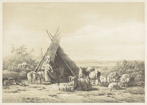 Familie bij een herdershut by Simon van den Berg