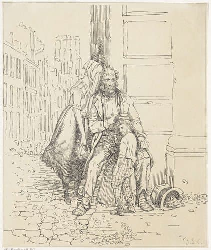 Zwervend gezin op straat by Jacobus Ludovicus Cornet