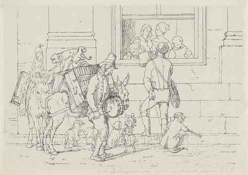Straatmuzikanten met apen by Jacobus Ludovicus Cornet