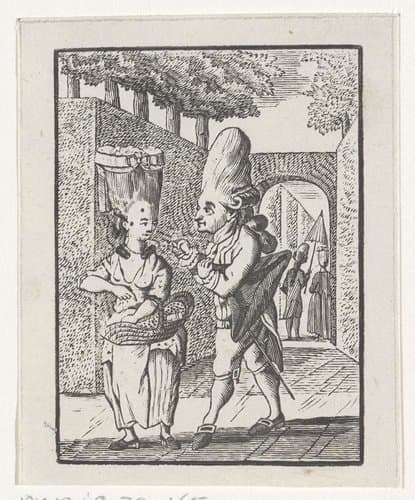 Straatverkoopster van bloemen met een klant by Hendrik Numan