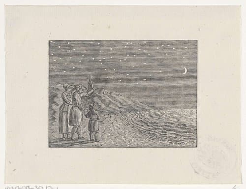 Man en een vrouw leren een jongen over de sterren en de maan by Hendrik Numan