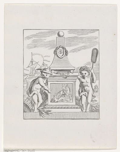 Monument met twee putti en een voorstelling van de heilige Joris en de draak by Hendrik Numan