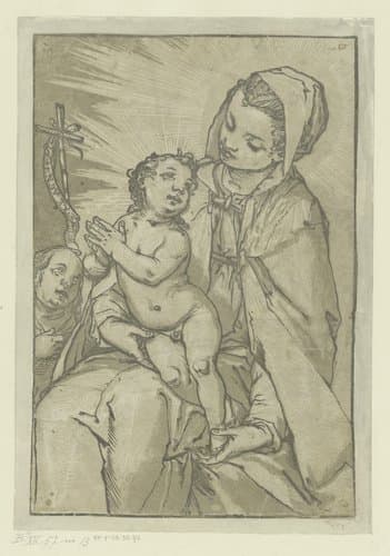 Maria met Kind en Johannes de Doper by Andrea Andreani