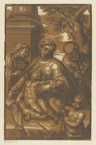 Heilige Familie met Johannes de Doper en Elisabet by anonymous