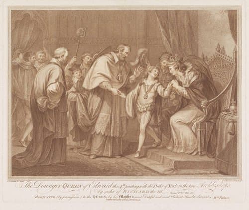 Weduwe van Edward IV staat haar zoon aan twee aartsbisschoppen af by Francesco Bartolozzi