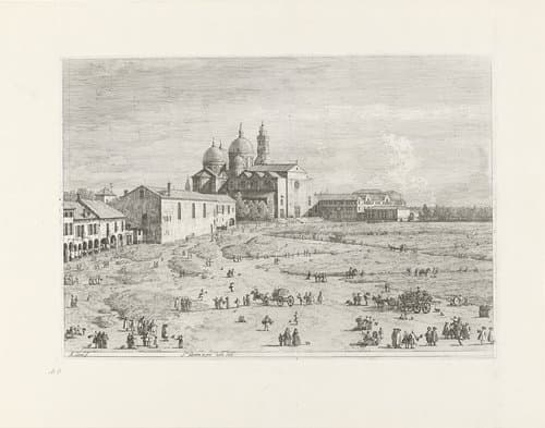 De basilica di Santa Giustina aan het Prato della Valle (linkerhelft) by Canaletto