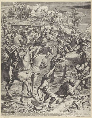 Kruisiging van Christus (linker deel) by Agostino Carracci