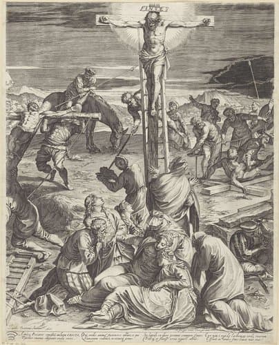 Kruisiging van Christus (middendeel) by Agostino Carracci