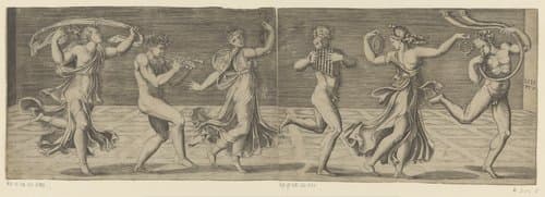 Dansende sater en maenaden by Agostino Veneziano