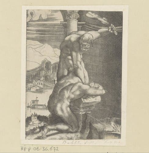 Kaïn slaat Abel dood by Agostino Veneziano