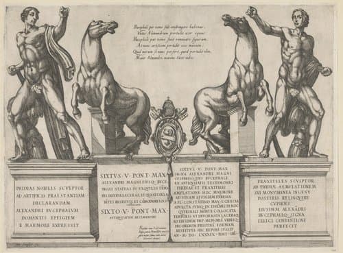Twee beelden van het temmen van Bucephalus by Antonio Tempesta