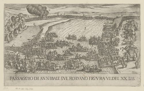 Hannibal steekt de rivier de Rhône over by Antonio Tempesta