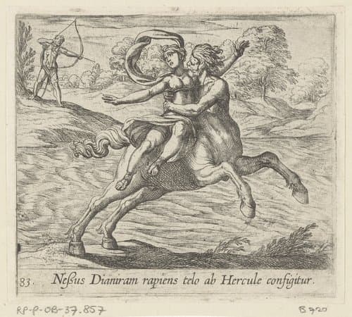Nessus Dianiram rapens telo ab Hercule configitur by Antonio Tempesta
