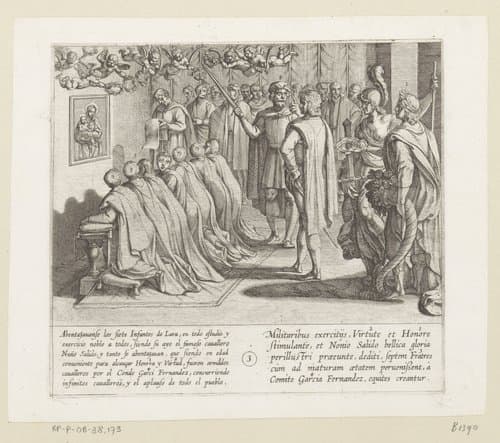 De zonen van Lara worden tot ridder geslagen door Garci Fernandez by Antonio Tempesta