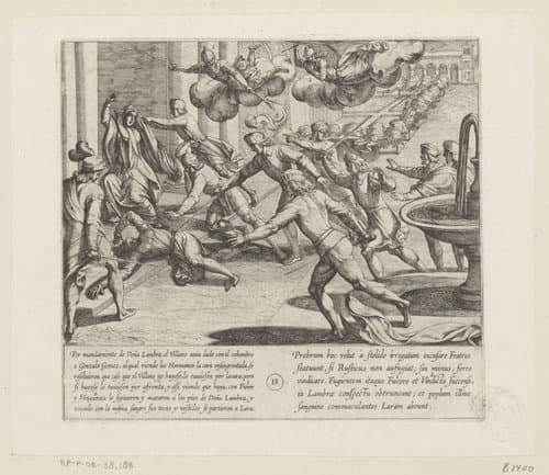 De zonen van Lara stormen op de dorpeling af als zij bloed op het gezicht van hun broeder zien by Antonio Tempesta