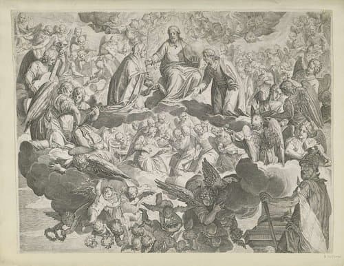 Het martelaarschap van de heilige Justina van Padua (bovenste helft) by Agostino Carracci