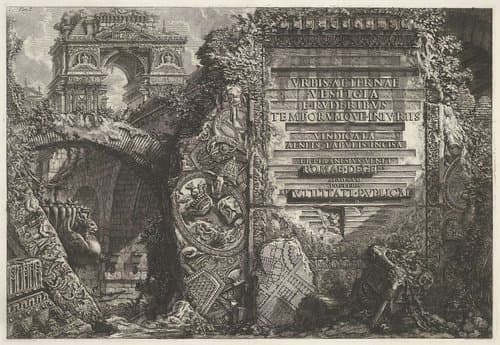 Urbis aeternae vestigia e r uderibus temporumque iniriis vindicata aeneis tabulis incisa I. B. Pranesius Venet Romae degens aevo suo posteris et utilitati publicae C.V.D. by Giovanni Battista Piranesi