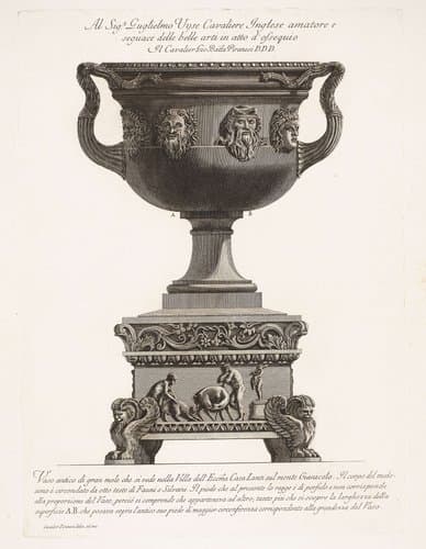 Vaas met maskers op voetstuk by Giovanni Battista Piranesi