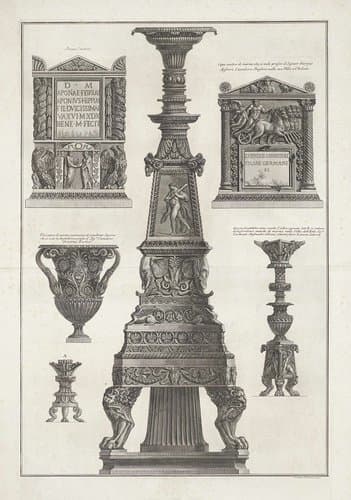 Vasi, candelabri, cippi, sarcofagi, tripodi, lucerne, ed ornamenti antichi disegn. ed incisi dal cav. Gio. Batta Piranesi by Giovanni Battista Piranesi