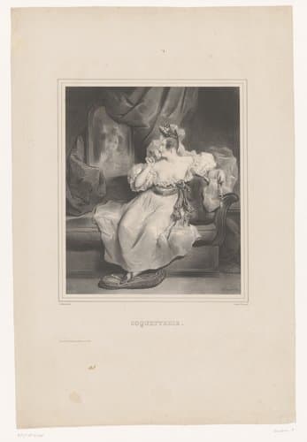 Jonge vrouw met roos voor de spiegel by Achille Devéria