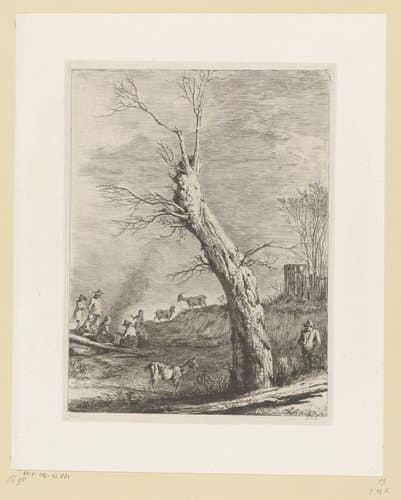 Herders met geiten bij een boom in de winter by Jean Jacques de Boissieu