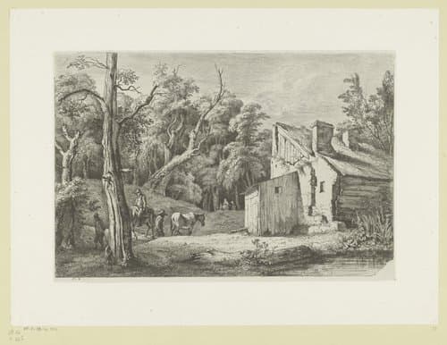 Landschap met figuren voor een huis aan de rand van een bos by Jean Jacques de Boissieu