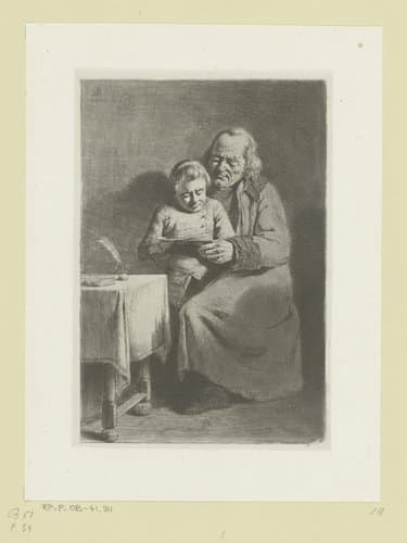 Schoolmeester en jongen een boek lezend by Jean Jacques de Boissieu