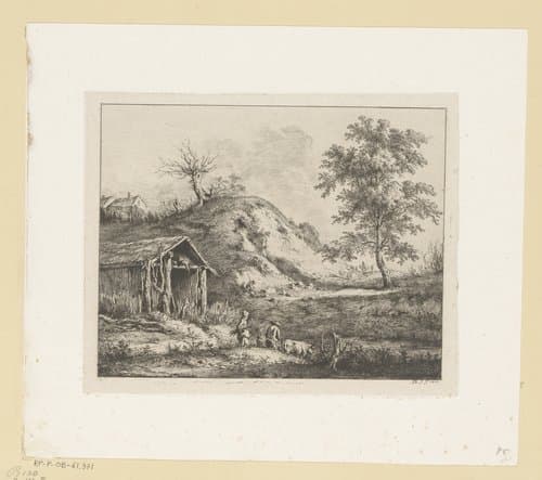 Landschap met figuren voor een hut by Jean Jacques de Boissieu