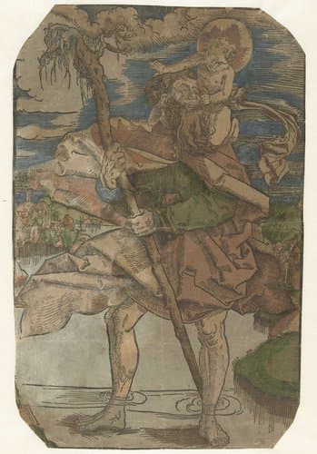 Christoffel draagt het Christuskind over rivier by anonymous