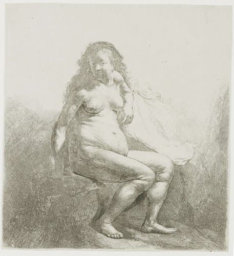 Naked woman on a mound by Rembrandt van Rijn