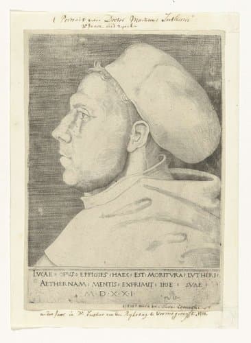 Portret van Martin Luther als Augustijner monnik met doctorshoed by Lucas Cranach (I)