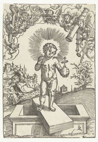 Christuskind als verlosser omringd door engelen met werktuigen van de passie by Lucas Cranach (I)