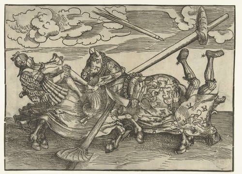 Duits toernooi met twee edelmannen als ridders te paard by Lucas Cranach (I)