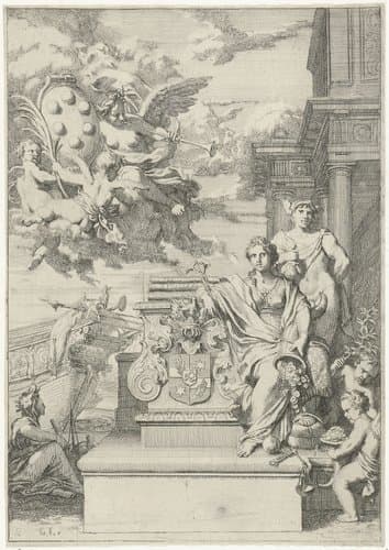 Allegorie op de handel en het familiewapen van De Medici by Gerard de Lairesse